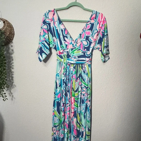 Lilly Pulitzer Parigi Stretch Maxi Dress Style 23900 Kimono Sleeve XXS Stretch - Picture 11 of 11